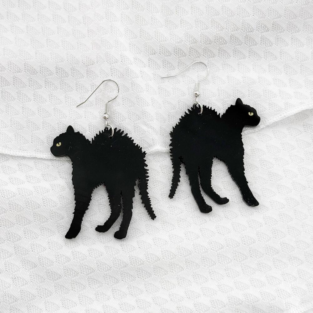 Black Cat Earrings, Black Acrylic Earrings, Earrings, Spooky Season Earrings